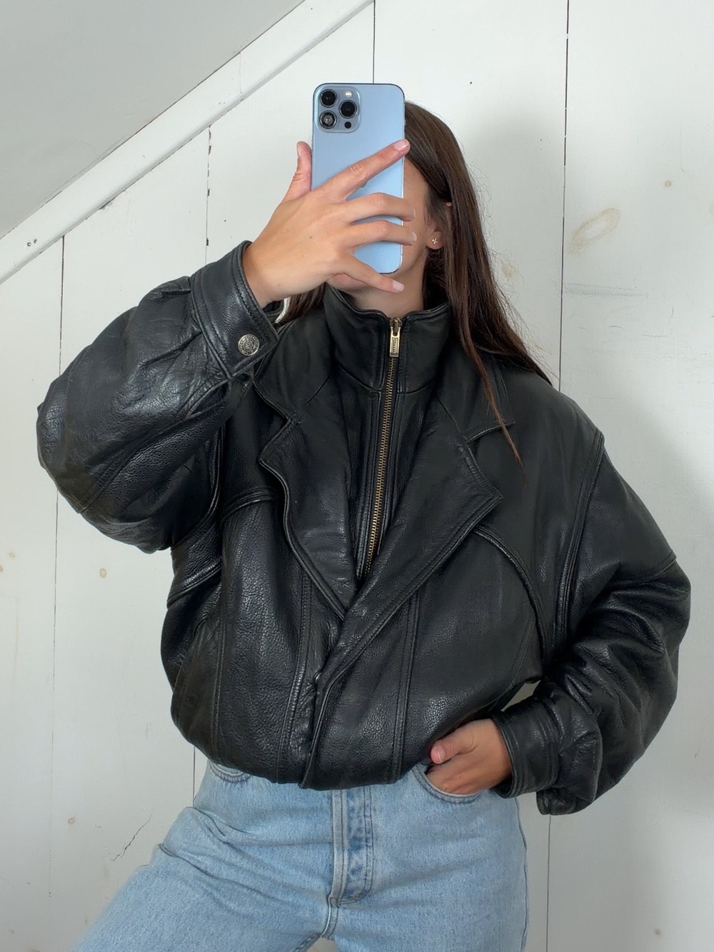 Vintage Wilsons Black Genuine Leather Bomber Jacket Men’s Medium Funnel Neck 90s